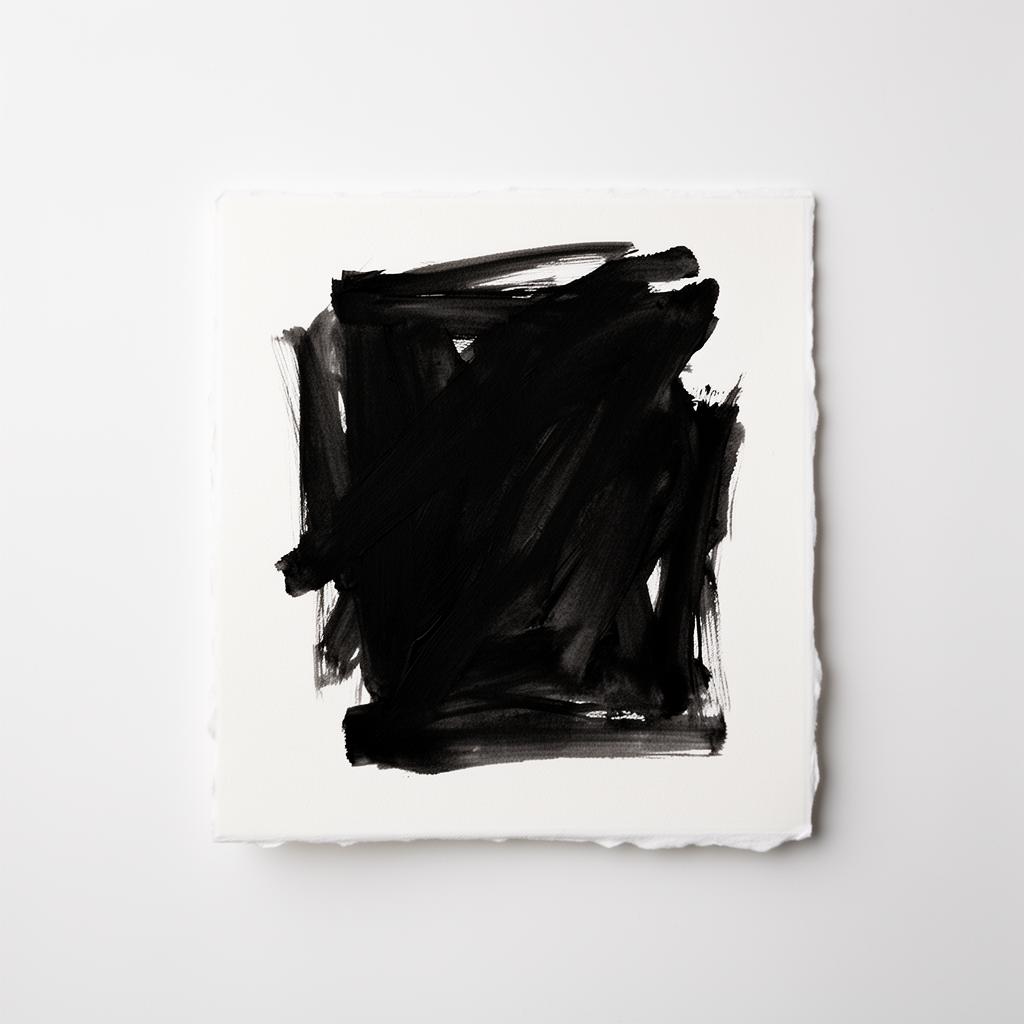Abstract black ink work on bone white paper